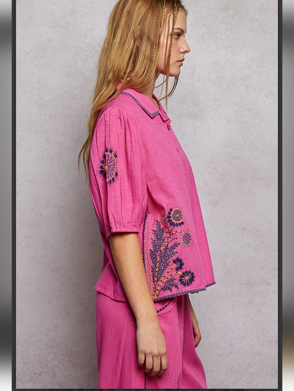 NEW!! 2 PC POL 100% Cotton Pink Wide-Leg Embroidered Pant Set, NWT - Picture 6 of 13
